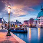 Fantastic spring sunrise in Venice with Church of San Simeone Piccolo. Colorful evening scene in Italy, Europe. Magnificent Mediterranean landscape. Traveling concept background.