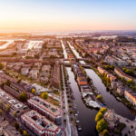 Amsterdam Aerial View at sunrise with the canals