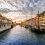 Colorful Traditional Houses in Copenhagen old Town Nyhavn at Sunset